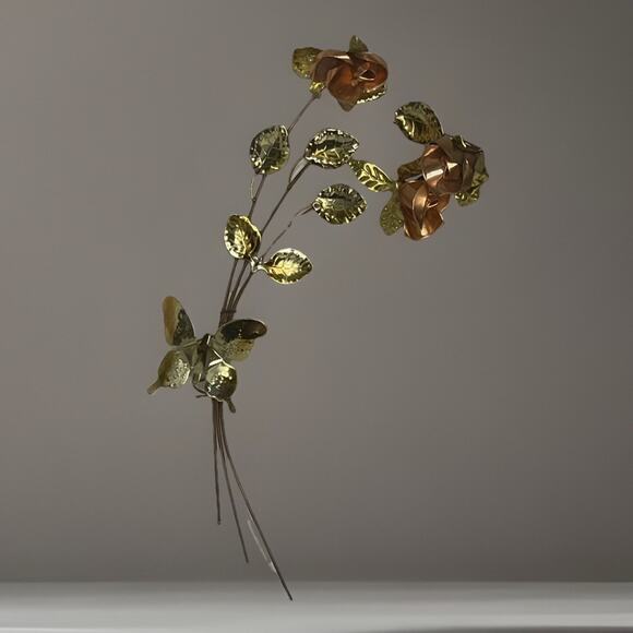 Source Unknown Other - Vintage Brass Copper Rose Wall Art Sculpture 19" with Butterfly Floral Metal MCM